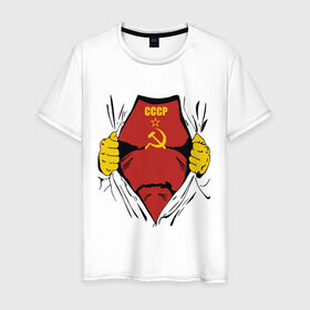 Мужская футболка хлопок с принтом Рожденный в СССР в Петрозаводске, 100% хлопок | прямой крой, круглый вырез горловины, длина до линии бедер, слегка спущенное плечо. | молот | рожден | рожденный | серп | советский | социализм | союз | ссср