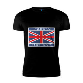 Мужская футболка премиум с принтом London - Лондон с флагом Англии в Петрозаводске, 92% хлопок, 8% лайкра | приталенный силуэт, круглый вырез ворота, длина до линии бедра, короткий рукав | Тематика изображения на принте: лондон