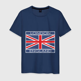 Мужская футболка хлопок с принтом London - Лондон с флагом Англии в Петрозаводске, 100% хлопок | прямой крой, круглый вырез горловины, длина до линии бедер, слегка спущенное плечо. | Тематика изображения на принте: лондон