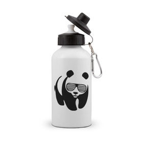 Бутылка спортивная с принтом Панда в очках жалюзи в Петрозаводске, металл | емкость — 500 мл, в комплекте две пластиковые крышки и карабин для крепления | панда