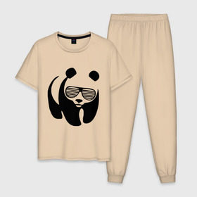 Мужская пижама хлопок с принтом Панда в очках жалюзи в Петрозаводске, 100% хлопок | брюки и футболка прямого кроя, без карманов, на брюках мягкая резинка на поясе и по низу штанин
 | панда