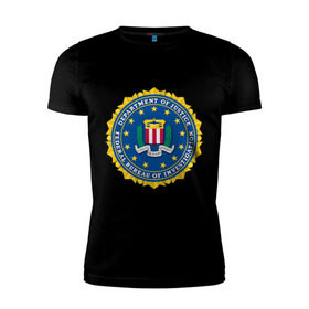 Мужская футболка премиум с принтом FBI (Fidelity Bravery Intergrity) в Петрозаводске, 92% хлопок, 8% лайкра | приталенный силуэт, круглый вырез ворота, длина до линии бедра, короткий рукав | Тематика изображения на принте: 
