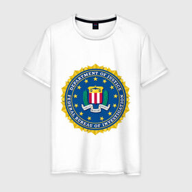 Мужская футболка хлопок с принтом FBI (Fidelity Bravery Intergrity) в Петрозаводске, 100% хлопок | прямой крой, круглый вырез горловины, длина до линии бедер, слегка спущенное плечо. | Тематика изображения на принте: 