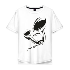 Мужская футболка хлопок Oversize с принтом Alien I see you в Петрозаводске, 100% хлопок | свободный крой, круглый ворот, “спинка” длиннее передней части | alien | i see you | гуманоиды | инопланетянин | летающая тарелка | нло | пришельцы | я тебя вижу