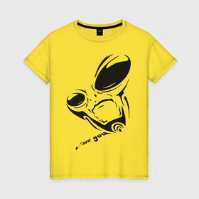Женская футболка хлопок с принтом Alien I see you в Петрозаводске, 100% хлопок | прямой крой, круглый вырез горловины, длина до линии бедер, слегка спущенное плечо | alien | i see you | гуманоиды | инопланетянин | летающая тарелка | нло | пришельцы | я тебя вижу