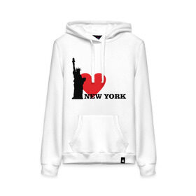 Женская толстовка хлопок с принтом I love New York (NY Freedom) в Петрозаводске, френч-терри, мягкий теплый начес внутри (100% хлопок) | карман-кенгуру, эластичные манжеты и нижняя кромка, капюшон с подкладом и шнурком | america | cша | new york | usa | америка | нью йорк | статуя свободы