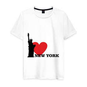 Мужская футболка хлопок с принтом I love New York (NY Freedom) в Петрозаводске, 100% хлопок | прямой крой, круглый вырез горловины, длина до линии бедер, слегка спущенное плечо. | america | cша | new york | usa | америка | нью йорк | статуя свободы