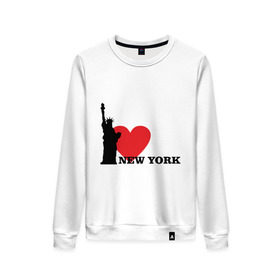Женский свитшот хлопок с принтом I love New York (NY Freedom) в Петрозаводске, 100% хлопок | прямой крой, круглый вырез, на манжетах и по низу широкая трикотажная резинка  | america | cша | new york | usa | америка | нью йорк | статуя свободы