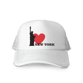 Кепка тракер с сеткой с принтом I love New York (NY Freedom) в Петрозаводске, трикотажное полотно; задняя часть — сетка | длинный козырек, универсальный размер, пластиковая застежка | america | cша | i love ny | new york | usa | америка | нью йорк | статуя свободы