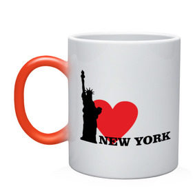 Кружка хамелеон с принтом I love New York (NY Freedom) в Петрозаводске, керамика | меняет цвет при нагревании, емкость 330 мл | Тематика изображения на принте: america | cша | i love ny | new york | usa | америка | нью йорк | статуя свободы