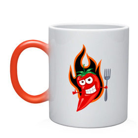 Кружка хамелеон с принтом Горячий перец (red hot pepper) в Петрозаводске, керамика | меняет цвет при нагревании, емкость 330 мл | red hot pepper | горячий перец | огонек | огонь | перец | перчик