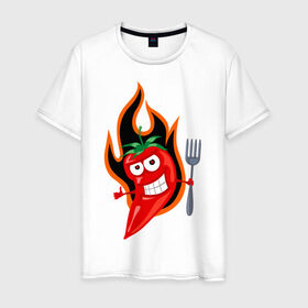 Мужская футболка хлопок с принтом Горячий перец (red hot pepper) в Петрозаводске, 100% хлопок | прямой крой, круглый вырез горловины, длина до линии бедер, слегка спущенное плечо. | red hot pepper | горячий перец | огонек | огонь | перец | перчик