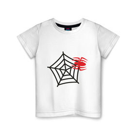 Детская футболка хлопок с принтом Прикольный паучок в Петрозаводске, 100% хлопок | круглый вырез горловины, полуприлегающий силуэт, длина до линии бедер | Тематика изображения на принте: паук | паутина | паучок