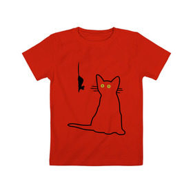 Детская футболка хлопок с принтом Кот и мышка в Петрозаводске, 100% хлопок | круглый вырез горловины, полуприлегающий силуэт, длина до линии бедер | киса | кот | котенок | котик | котэ | кошак | кошка | мышка | мышонок | мышь