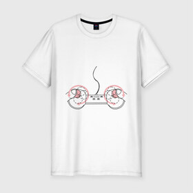 Мужская футболка премиум с принтом Джойстик в Петрозаводске, 92% хлопок, 8% лайкра | приталенный силуэт, круглый вырез ворота, длина до линии бедра, короткий рукав | джойстик | игра | играть | компьютер | управление