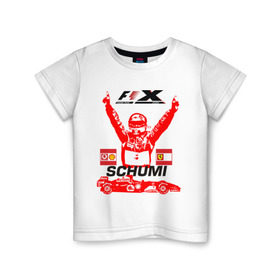 Детская футболка хлопок с принтом F1 X Schumaher в Петрозаводске, 100% хлопок | круглый вырез горловины, полуприлегающий силуэт, длина до линии бедер | формула 1