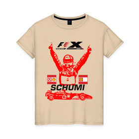 Женская футболка хлопок с принтом F1 X Schumaher в Петрозаводске, 100% хлопок | прямой крой, круглый вырез горловины, длина до линии бедер, слегка спущенное плечо | формула 1
