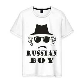 Мужская футболка хлопок с принтом I russian boy в Петрозаводске, 100% хлопок | прямой крой, круглый вырез горловины, длина до линии бедер, слегка спущенное плечо. | i russian boyрусский парень | russian boy | лицо | русский