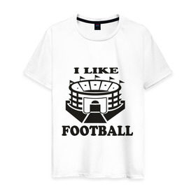 Мужская футболка хлопок с принтом I like football в Петрозаводске, 100% хлопок | прямой крой, круглый вырез горловины, длина до линии бедер, слегка спущенное плечо. | footboll | футбол | я люблю футбол