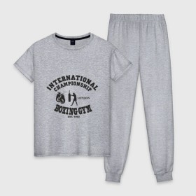 Женская пижама хлопок с принтом Boxing GYM в Петрозаводске, 100% хлопок | брюки и футболка прямого кроя, без карманов, на брюках мягкая резинка на поясе и по низу штанин | powerlifting