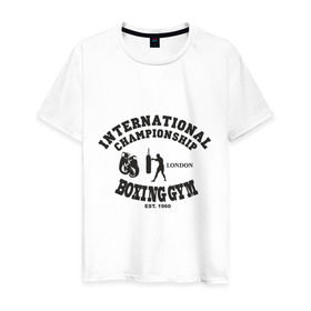 Мужская футболка хлопок с принтом Boxing GYM в Петрозаводске, 100% хлопок | прямой крой, круглый вырез горловины, длина до линии бедер, слегка спущенное плечо. | powerlifting