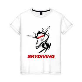 Женская футболка хлопок с принтом Skydiving (1) в Петрозаводске, 100% хлопок | прямой крой, круглый вырез горловины, длина до линии бедер, слегка спущенное плечо | skydiving | авиационный спорт | парашют | парашютизм | свободное падение | скайдайвинг