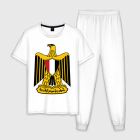 Мужская пижама хлопок с принтом Египет герб в Петрозаводске, 100% хлопок | брюки и футболка прямого кроя, без карманов, на брюках мягкая резинка на поясе и по низу штанин
 | африка | герб | египет | каир | орел | пирамиды