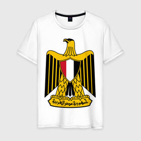 Мужская футболка хлопок с принтом Египет герб в Петрозаводске, 100% хлопок | прямой крой, круглый вырез горловины, длина до линии бедер, слегка спущенное плечо. | африка | герб | египет | каир | орел | пирамиды