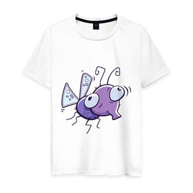Мужская футболка хлопок с принтом Фиолетовая муха в Петрозаводске, 100% хлопок | прямой крой, круглый вырез горловины, длина до линии бедер, слегка спущенное плечо. | муха | насекомые | фиолетовая муха