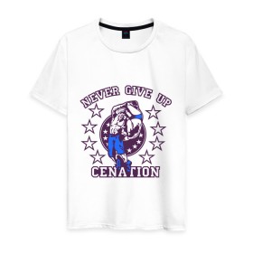 Мужская футболка хлопок с принтом WWE John Cena  Never Give Up  (2) в Петрозаводске, 100% хлопок | прямой крой, круглый вырез горловины, длина до линии бедер, слегка спущенное плечо. | wwe | бои без правил | джон сина