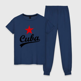Женская пижама хлопок с принтом Куба - Cuba в Петрозаводске, 100% хлопок | брюки и футболка прямого кроя, без карманов, на брюках мягкая резинка на поясе и по низу штанин | звезда | куба | надпись | остров свободы
