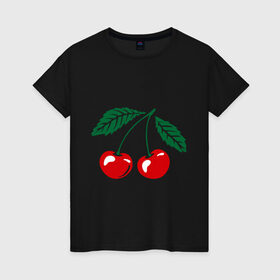 Женская футболка хлопок с принтом Вишенки в Петрозаводске, 100% хлопок | прямой крой, круглый вырез горловины, длина до линии бедер, слегка спущенное плечо | вишенки | вишня | ягода | ягодки