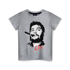 Детская футболка хлопок с принтом Че Гевара с сигарой в Петрозаводске, 100% хлопок | круглый вырез горловины, полуприлегающий силуэт, длина до линии бедер | che | guevara | гевара | куба | личность | революция | че