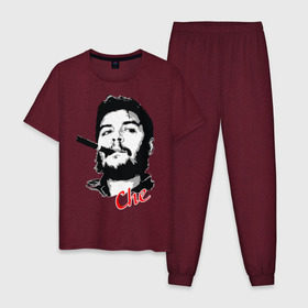 Мужская пижама хлопок с принтом Че Гевара с сигарой в Петрозаводске, 100% хлопок | брюки и футболка прямого кроя, без карманов, на брюках мягкая резинка на поясе и по низу штанин
 | che | guevara | гевара | куба | личность | революция | че