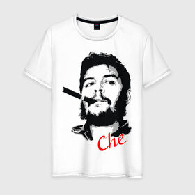 Мужская футболка хлопок с принтом Че Гевара с сигарой в Петрозаводске, 100% хлопок | прямой крой, круглый вырез горловины, длина до линии бедер, слегка спущенное плечо. | che | guevara | гевара | куба | личность | революция | че