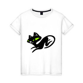 Женская футболка хлопок с принтом Кошка (6) в Петрозаводске, 100% хлопок | прямой крой, круглый вырез горловины, длина до линии бедер, слегка спущенное плечо | cat | киса | кошка | черная кошка