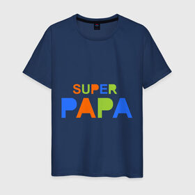 Мужская футболка хлопок с принтом Super papa в Петрозаводске, 100% хлопок | прямой крой, круглый вырез горловины, длина до линии бедер, слегка спущенное плечо. | super papa | отец | папа | подарок папе | супер папа
