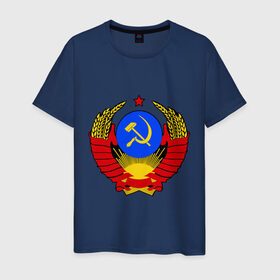 Мужская футболка хлопок с принтом СССР (5) в Петрозаводске, 100% хлопок | прямой крой, круглый вырез горловины, длина до линии бедер, слегка спущенное плечо. | герб | коммунизм | молот | серп | советский | союз | ссср
