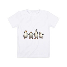 Детская футболка хлопок с принтом Пингвины Мадагаскар в Петрозаводске, 100% хлопок | круглый вырез горловины, полуприлегающий силуэт, длина до линии бедер | пингвин