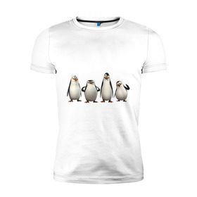 Мужская футболка премиум с принтом Пингвины Мадагаскар в Петрозаводске, 92% хлопок, 8% лайкра | приталенный силуэт, круглый вырез ворота, длина до линии бедра, короткий рукав | пингвин