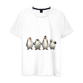 Мужская футболка хлопок с принтом Пингвины Мадагаскар в Петрозаводске, 100% хлопок | прямой крой, круглый вырез горловины, длина до линии бедер, слегка спущенное плечо. | пингвин
