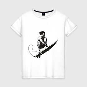 Женская футболка хлопок с принтом На гребне волны в Петрозаводске, 100% хлопок | прямой крой, круглый вырез горловины, длина до линии бедер, слегка спущенное плечо | surf | surfing | на гребне волны | серф | серфер | серфинг