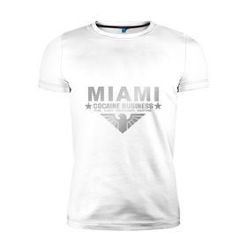 Мужская футболка премиум с принтом Miami - The Tony Montana empire в Петрозаводске, 92% хлопок, 8% лайкра | приталенный силуэт, круглый вырез ворота, длина до линии бедра, короткий рукав | business | cocaine | бизнес | майами