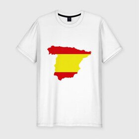 Мужская футболка премиум с принтом Испания (Spain) в Петрозаводске, 92% хлопок, 8% лайкра | приталенный силуэт, круглый вырез ворота, длина до линии бедра, короткий рукав | spain | государство | европа | европейский | испания | карта | мадрид | флаг