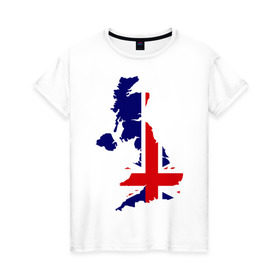 Женская футболка хлопок с принтом Великобритания (Great Britain) в Петрозаводске, 100% хлопок | прямой крой, круглый вырез горловины, длина до линии бедер, слегка спущенное плечо | great britain | англия | британия | британский | великобритания | королевский | флаг