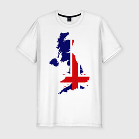 Мужская футболка премиум с принтом Великобритания (Great Britain) в Петрозаводске, 92% хлопок, 8% лайкра | приталенный силуэт, круглый вырез ворота, длина до линии бедра, короткий рукав | Тематика изображения на принте: great britain | англия | британия | британский | великобритания | королевский | флаг