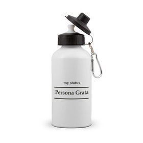 Бутылка спортивная с принтом Persona Grata в Петрозаводске, металл | емкость — 500 мл, в комплекте две пластиковые крышки и карабин для крепления | club | persona grata | клуб | персона грата | статус
