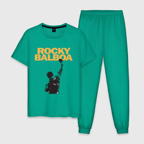 Мужская пижама хлопок с принтом Рокки (Rocky Balboa) в Петрозаводске, 100% хлопок | брюки и футболка прямого кроя, без карманов, на брюках мягкая резинка на поясе и по низу штанин
 | емельяненко