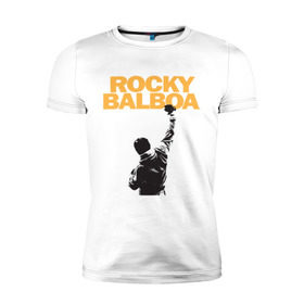 Мужская футболка премиум с принтом Рокки (Rocky Balboa) в Петрозаводске, 92% хлопок, 8% лайкра | приталенный силуэт, круглый вырез ворота, длина до линии бедра, короткий рукав | Тематика изображения на принте: емельяненко