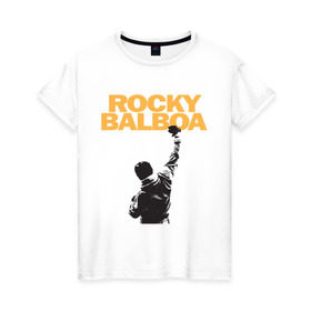 Женская футболка хлопок с принтом Рокки (Rocky Balboa) в Петрозаводске, 100% хлопок | прямой крой, круглый вырез горловины, длина до линии бедер, слегка спущенное плечо | емельяненко